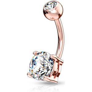 Rosé gouden navelpiercing met prong set helder gekleurd kristal - 10 mm - 5 & 7 mm