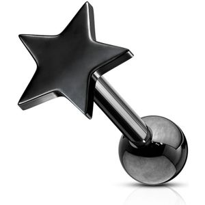 Gekleurde oorpiercing met top in ster vorm – Zwart