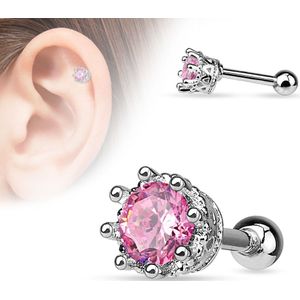 Helix piercing met kristal in kroontje - roze