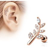 Gouden helix piercing met takje en heldere diamantjes