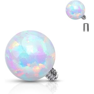 Intern geschroefde piercing top met gekleurde opaal bal - 1.2 mm – Opaal Wit