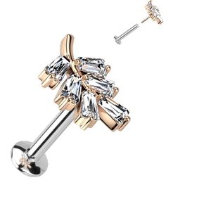 Threadless Labret met Gekleurd Blad Top en Heldere Steentjes - Rozé Goud - 6 mm