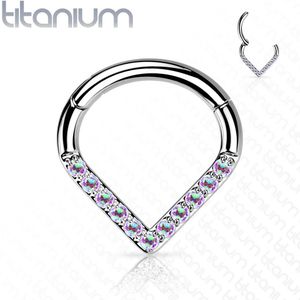 Traanvormige Titanium Segmentring met Gekleurde Kristallen
