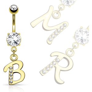 Goud vergulde navelpiercing met letter als hanger - T