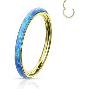 Gekleurde piercing ring met vast segment en opaal buitenzijde - 1.2 mm - 8 mm - Opaal Blauw - Goud Titanium Plating