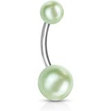 Navelpiercing met licht blauwe parelmoer balletjes