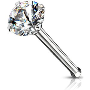 Chirurgisch stalen neus bone met gekleurd prong set kristal - 1.0 mm - 2 mm - Helder