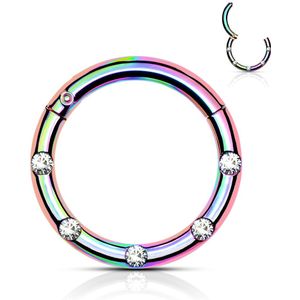 Gekleurde Chirurgisch Stalen Segmentring met ScharnierGekleurde Segment Ring met 5 front-facing kristallen - 8 mm - Rainbow