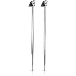 Paar oorbel studs met enamel driehoek en ketting hangertjes – Zwart