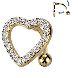 Omgekeerde Navelpiercing met Kristallen belegd Hart - Goud - Helder