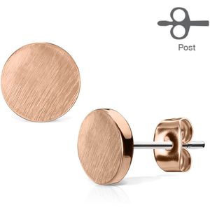 Paar rosé gouden oorbellen met ronde borstelde top