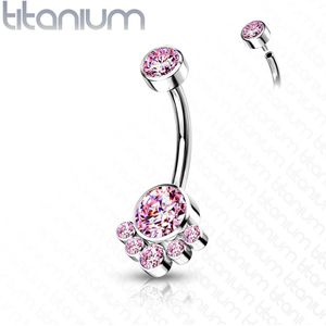 Titanium Intern Geschroefde Navelpiercing met kristallen cluster - Pink