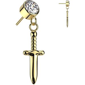 Threadless Titanium Top met Rond Steentje hangend Dolkje - Goud