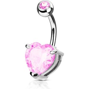 Navelpiercing met roze hartvormige diamant - 5 & 7 mm