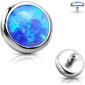 Intern geschroefde piercing disc top met bezel opaal steentje - 1.6 mm – Blauw – 4 mm