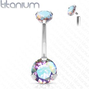 Intern Geschroefde Titanium Navelpiercing met Gekleurde Prong Set Kristallen