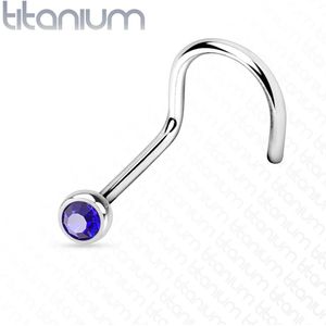 Titanium neuspiercing met gekleurd diamantje-0.8 mm-2 mm-Blauw