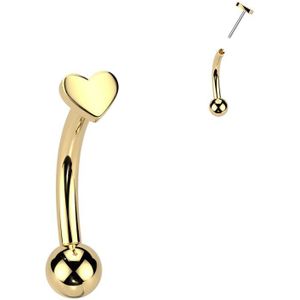 Threadless Titanium Wenkbrauw Piercing met Harten Top - Goud