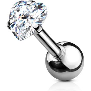 Kraakbeen piercing met helder prong set hart kristal