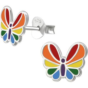 Zilveren oorknopjes voor kids met regenboog vlinder