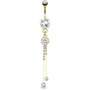 Lange Sierlijke Navelpiercing met diverse kristallen aan hangers