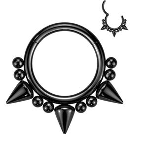 Gekleurde Stalen Segmentring met Kralen en Spikes - Zwart - 8 mm