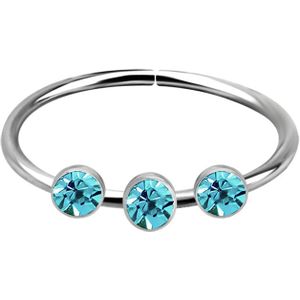 Piercing ring van .925 sterling zilver met 3 kristallen als top – Aqua