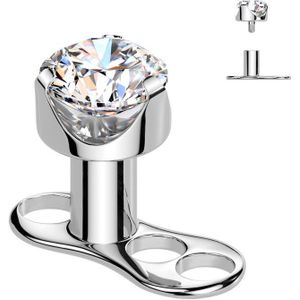Intern Geschroefde Titanium Dermal Piercing met Rond Steentje - Zilver - 4 mm