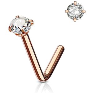 Rosé goud vergulde neus stud met rond helder kristal - 1 mm