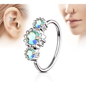 Piercing ring met drie aurora borealis ronde diamantjes