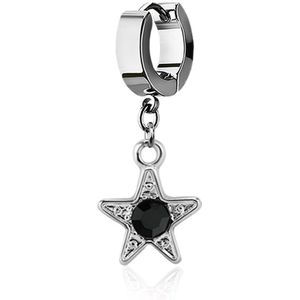 Helix huggie met hangende ster en rond kristal – Zwart