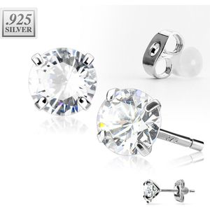 Paar .925 sterling zilveren oor studs met ronde kristalletjes – 9 mm – Helder