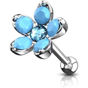 Oor piercing met bloem en gekleurde Opaal steentjes - Turquoise