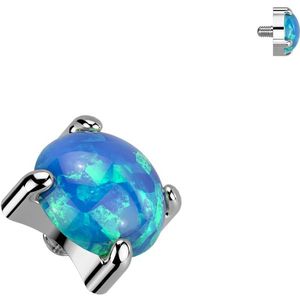 Intern geschroefde Titanium Topje met Synthetisch Opaal Steentje - Zilver - 4 mm - Blauw