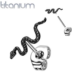 Titanium Threadless Oor Knopje met Gekleurde Slang Top - Zwart