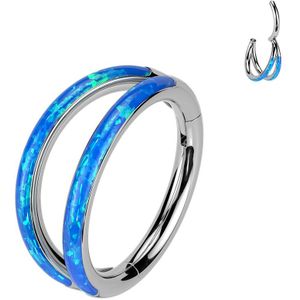Dubbele Titanium Segment Ring met Opaal ingelegde ring – Zilver - 1.2 mm - 8 mm – Blauw