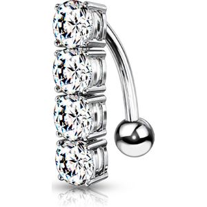 Omgekeerde Navelpiercing met rij van 4 Kristallen - Helder