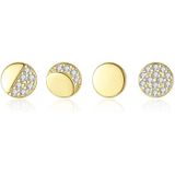 Set van 4 goudkleurige Sterling Zilver oorknopjes met kristallen cirkels