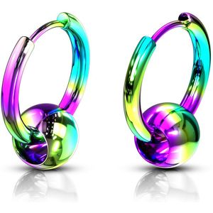 Paar oorbellen met ball closure ring look – Regenboog