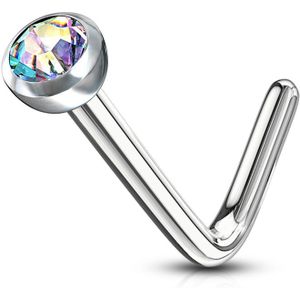 Basic neuspiercing met aurora borealis rond kirstal stud - 0.8 mm