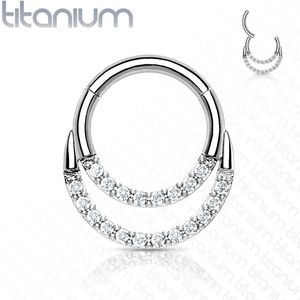 Titanium piercing ring met vast segment en 2 lagen kristallen – 8 mm