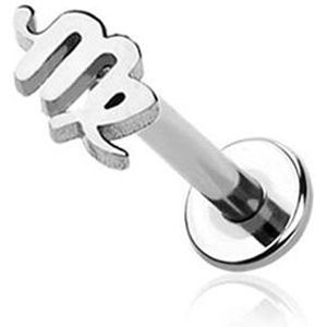 Intern Geschroefde Labret Piercing met Sterrenbeeld Top - Zilver - 6 mm - Maagd