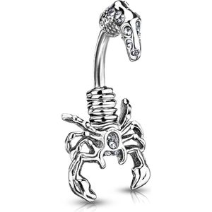 Navelpiercing met scorpioen en heldere edelsteentjes