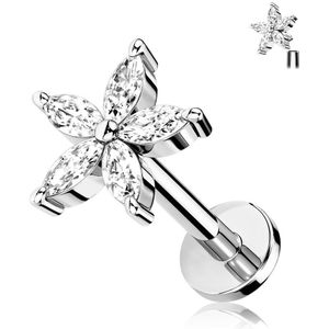 Gekleurde Chirurgisch Stalen Labret met Bloem Top en Heldere Kristallen
