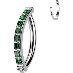 Titanium Navelpiercing met subtiele Kristallen Rij- Zilver - Emerald