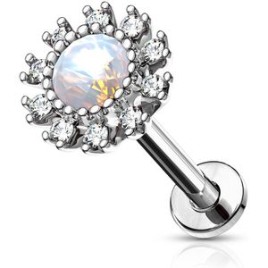 Gekleurde intern geschroefde labret met kristallen en Opaaliet top – 8 mm – Zilver