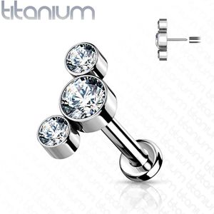 Threadless Titanium Labret met Drie Gekleurde Kristallen - 1.2 mm - Helder