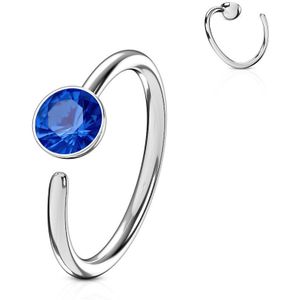 Piercing ring met plat kristal - 8 mm - blauw