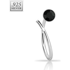 Sterling zilveren neus ring met gekleurd kristallen einde – 8 mm – Zwart