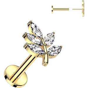 Threadless Labret met Blaadje als Top - Goud - 1.2 mm